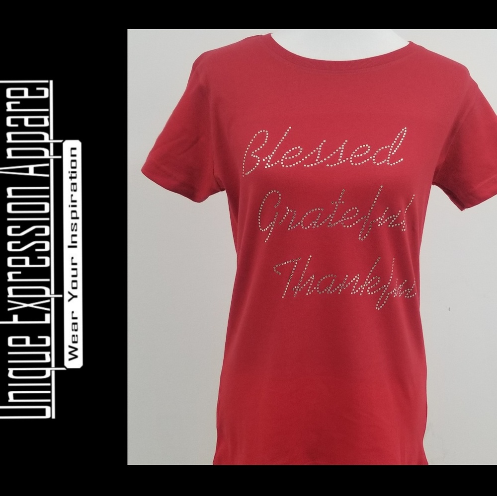 Blessed Grateful Thankful red dressy graphic tee